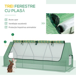 Seră de Grădină cu 2 Ferestre Laterale și Fereastră Centrală Rulantă, din Oțel, PE și PP, 240x90x90 cm, Verde - Img 4