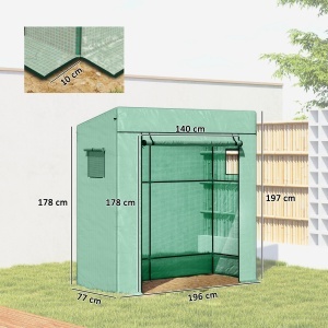 Seră de Grădină cu Acoperiș Înclinat, 2 Ferestre și Ușă Rulabilă, Seră pentru Legume cu Structură din Oțel, Acoperire din PE Anti-UV, pentru Legume, Flori, Plante, 196x77x197 cm, Verde - Img 3