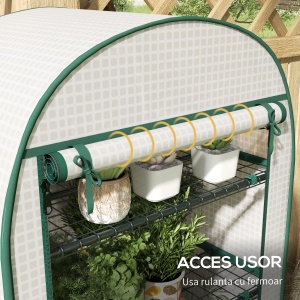 Sera de Gradina cu Rafturi din Metal si Copertina din PE, Sera pentre Legume cu Usa Rulou 80x49x160cm, Verde - Img 5