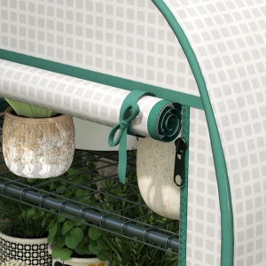 Sera de Gradina cu Rafturi din Metal si Copertina din PE, Sera pentre Legume cu Usa Rulou 80x49x160cm, Verde - Img 8