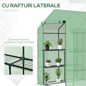 Sera de gradina cu rafturi, protectie din PE si usa care se ruleaza, 143L x 138l x 190H cm, verde - Img 6