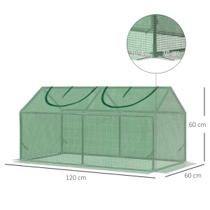 Seră de Grădină Tip Cabană cu Acoperiș din PE, Seră pentru Grădină cu Țăruși și Margini Extinse, 120x60x60 cm, Verde - Img 3