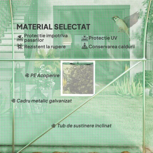 Seră de Grădină Tip Tunel 4x2x2 m cu Uși Rulabile și 6 Ferestre, Seră pentru Legume, Fructe, Flori, Structură Metalică și Acoperire PE, Verde - Img 4