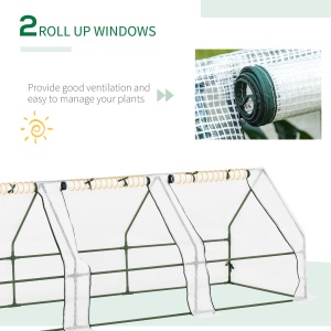 Sera de Gradina tip Tunel din PE pentru Plante si Flori cu Margini Extinse si Usi cu Fermoar 295x100x80 cm, Alb lucios - Img 4