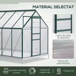 Sera din aluminiu kit si policarbonat cu ventilatie, 190 x 375cm, Verde - Img 4