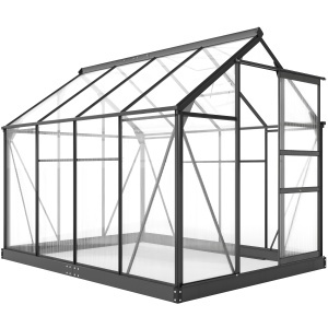 Seră din Policarbonat, Cadru de Aluminiu pentru Exterior, Ușă Glisantă și Ventilare, 6.2'x8.3'x6.6' Gri - Img 1