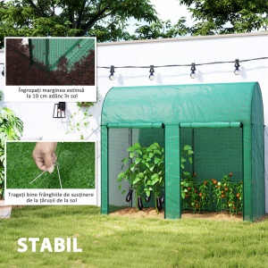 Seră pentru grădină 2 m² dim. 2L x 1l x 1,78H m 2 Uși cu fermoar rulante Oțel PE Înaltă densitate 140 g/m² Anti-UV verde - Img 7