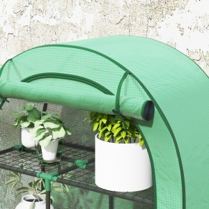 Seră pentru Grădină cu 4 Niveluri, Ușă Batantă și 14 Catarame din Plastic, 100x45x160 cm, Verde - Img 9