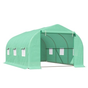 Seră pentru Grădină cu 6 Ferestre, Ușă Rulantă și Acoperiș Învelit PE, 4,5x3x2 m, Verde Închis - Img 1