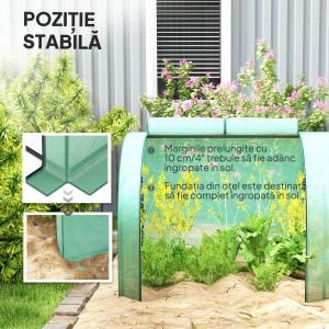 Seră Portabilă Tip Tunel 4x1x0.8 m cu 4 Uși cu Fermoar, Acoperire PVC Rezistentă la Apă/UV - Img 5