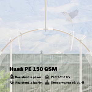 Seră tip tunel 2x3x2 m cu uși rulabile, cadru din oțel și acoperire din PE anti-UV, transparentă - Img 5
