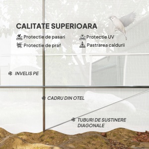 Seră Tip Tunel 8x3x2 m cu Înveliș din Plastic și Oțel Ranforsat, Alb - Img 4