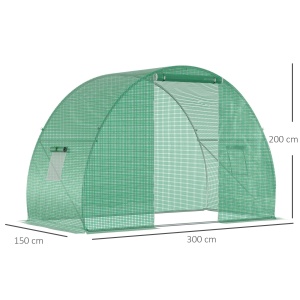 Sera Tunel cu Usa care se Ruleaza si Ferestre cu Copertina PE si Structura din Otel, 150x300x200cm, Verde - Img 3