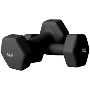 Set 2 Greutăți Hexagonale cu Gantere Pereche cu Prindere Antiderapantă pentru Antrenament de Fitness, 2x5 kg, 21x9x9 cm, Negru - Img 1