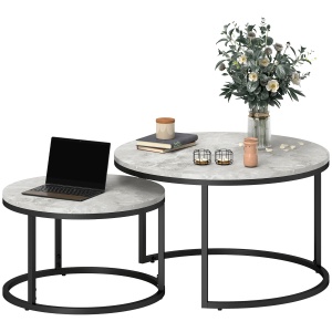 Set 2 Masute Rotunde pentru Cafea Metal + Marmura Gri/Negru - Img 1