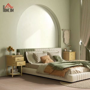 Set 2 Noptiere cu 2 Sertare și Poliță de Jos în Stil Nordic, Noptiere Moderne din Bambus, 40x34x60 cm, Lemn Natural - Img 2