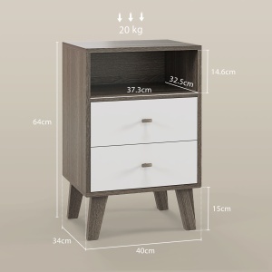 Set 2 Noptiere Moderne – Gri, cu 2 Sertare & Raft Deschis - Img 3