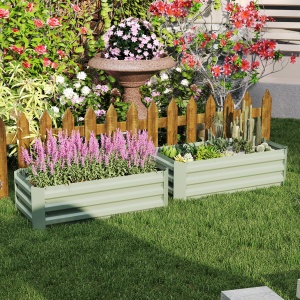 Set 2 Paturi de Gradina Înălțate din Oțel, Jardinieră de Grădină pentru Plante, Legume și Arbuști, 100x100 cm, Verde - Img 2