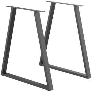 Set 2 Picioare de Masă Trapezoidale cu 6 Găuri și 12 Șuruburi, 70x5x72 cm, Negru - Img 1