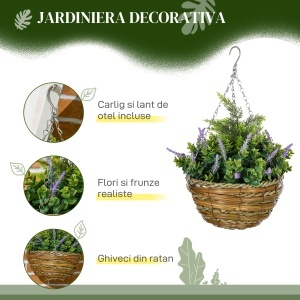 Set 2 Plante Artificiale de Lavandă cu Ghiveci și Cârlig, Ø25x34 cm, Verde și Violet - Img 4