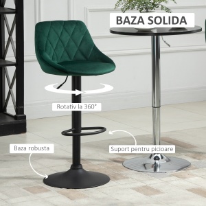 Set 2 Scaune Bar – Catifea Verde, Pivotante & Reglabile - Img 5