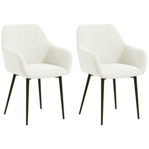 Set 2 Scaune de Dining Tapițate în Stil Nordic cu Brațe și Picioare din Oțel, 54x57x80 cm, Alb Crem
