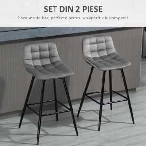 Set 2 Scaune Înalte în Stil Nordic cu Spătar și Suport pentru Picioare, 45x47x88 cm, Gri - Img 4
