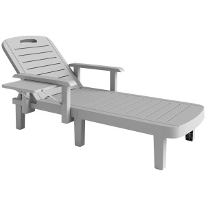Set 2 Șezlonguri cu Spătar Reglabil în 5 Poziții, Măsuță și Brațe Ergonomice, 79x158x88 cm, Gri