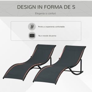 Set 2 Sezlonguri de Gradina Pliabile, Sezlong pentru plaja din Aluminiu si Textilen, 61x165x63cm, negru - Img 4