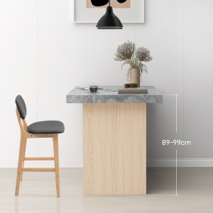 Set 2 Taburete cu Spătar și Tapițerie din Piele Artificială, Taburete Înalte din Lemn, 42x47x92 cm, Natural și Negru - Img 7