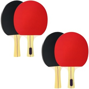 Set 4 Palete Ping Pong și 8 Mingi cu Husă Roșu și Negru