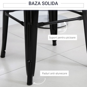 Set 4 Scaune de Bar din Metal cu Suport pentru Picioare pentru Interior si Exterior, 43x43x76 cm, Negru - Img 4