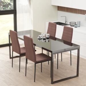 Set 4 Scaune Moderne – Metal & Material Textil Captusit, Kaki - Img 4