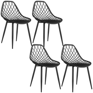 Set 4 Scaune Moderne cu Spătar Perforat Plastic și Metal Negru - Img 1