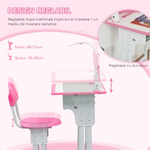 Set Birou Copii 6–12 Ani – Reglabil cu Lampa Roz - Img 7