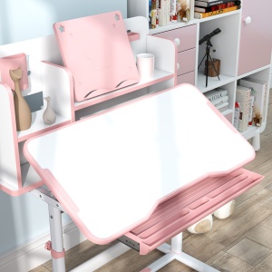 Set Birou pentru Copii 3-12 Ani Reglabil pe Înălțime și Blat Înclinabil la 45°, 80x55x107.5 cm, Culoare Roz - Img 8