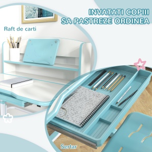 Set Birou si Scaun pentru Copii Reglabil in Inaltime Birou de Studiu pentru Copii pentru Scoala cu Sertar Raft pentru Carti Masa cu Unghi Reglabil - Img 5