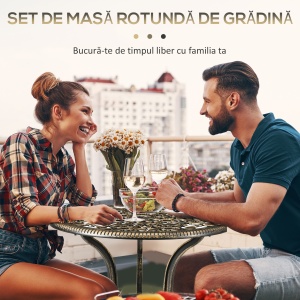 Set Bistrò de Grădină 3 Piese cu 2 Scaune de Grădină și Masă Rotundă cu Orificiu pentru Umbrelă, Set Masă și Scaune de Grădină din Aluminiu, pentru Terasă, Curte, Exterior, Bronz - Img 6