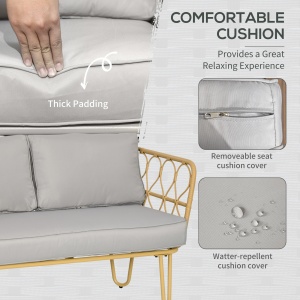 Set canapea din ratan PE din 4 piese, Seturi de mobilier de conversatie pentru gradina impletite, cu impletitura rotunda, cu perne groase capitonate si masuta cu sticla pentru balcon - Img 4