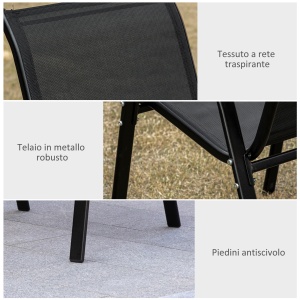 Set cu 4 scaune cu cotiere, Scaune stivuibile pentru gradina, pentru veranda, balcon, exterior, Negru - Img 6