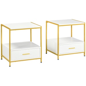 Set de 2 Masute Noptiere Moderne Noptiere cu Sertar Raft Organizatoare de Depozitare pentru Dormitor Camera de Zi Alb pentru sufragerie camera de zi dormitor - Img 1