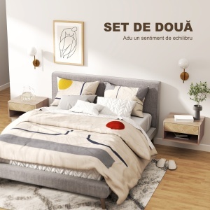 Set de 2 Noptiere Suspendate cu Sertar și Compartiment 37x32x21 cm Lemn Natural - Img 4