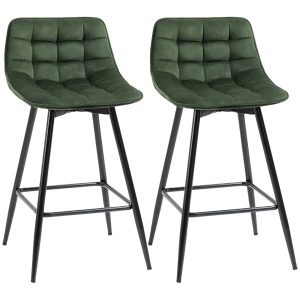 Set de 2 Scaune de Bar cu Spatar si Suport pentru Picioare, Scaune inalte Tapitate in Stil Nordic din Metal - Img 1