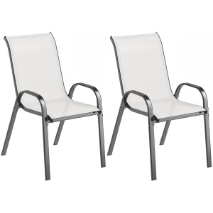 Set de 2 Scaune de Exterior pentru Masă, Scaune Stivuibile cu Spătar Înalt, Șezut din Plasă Respirabilă pentru Grădină, Terasă, Gri Deschis - Img 1