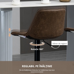Set de 2 Scaune Înalte de Bar cu Înălțime Reglabilă, Rotative cu Bază din Oțel, 46,5x51x86-106 cm, Maro Închis - Img 5