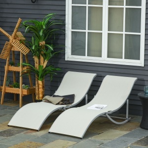 Set de 2 Sezlonguri de Gradina Pliabile din Aluminiu si Textilen Bej - Img 2