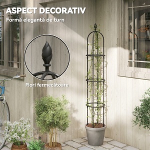Set de 2 Suporturi pentru Plante Cățărătoare înalte de 1,74 m, Suporturi din Oțel cu Decorațiuni, pentru Trandafiri, Roșii, Flori, Mazăre și Legume, Negru - Img 5