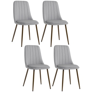 Set de 4 Scaune de Masa, Scaun de Bucatarie Modern cu Tapiterie din Catifea, Spatar Curbat si Picior din Otel pentru Camera de Zi, Dormitor, Gri - Img 1