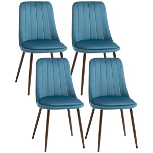 Set de 4 Scaune de Masa, Scaune de Bucatarie Moderne cu Tapiterie de Catifea, Spatar Curbat si Picioare de Otel pentru Camera de Zi, Dormitor, Albastru - Img 1