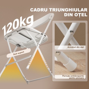 Set de 4 Scaune Pliabile cu Găuri de Drenaj din Plastic și Metal, 45x49x79.5 cm, Alb - Img 8